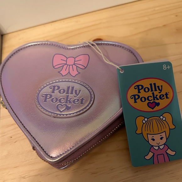 LOUNGEFLY Polly Pocket Heart-Shaped Wristlet Playset Zip Around Wallet NWT - Picture 2 of 7